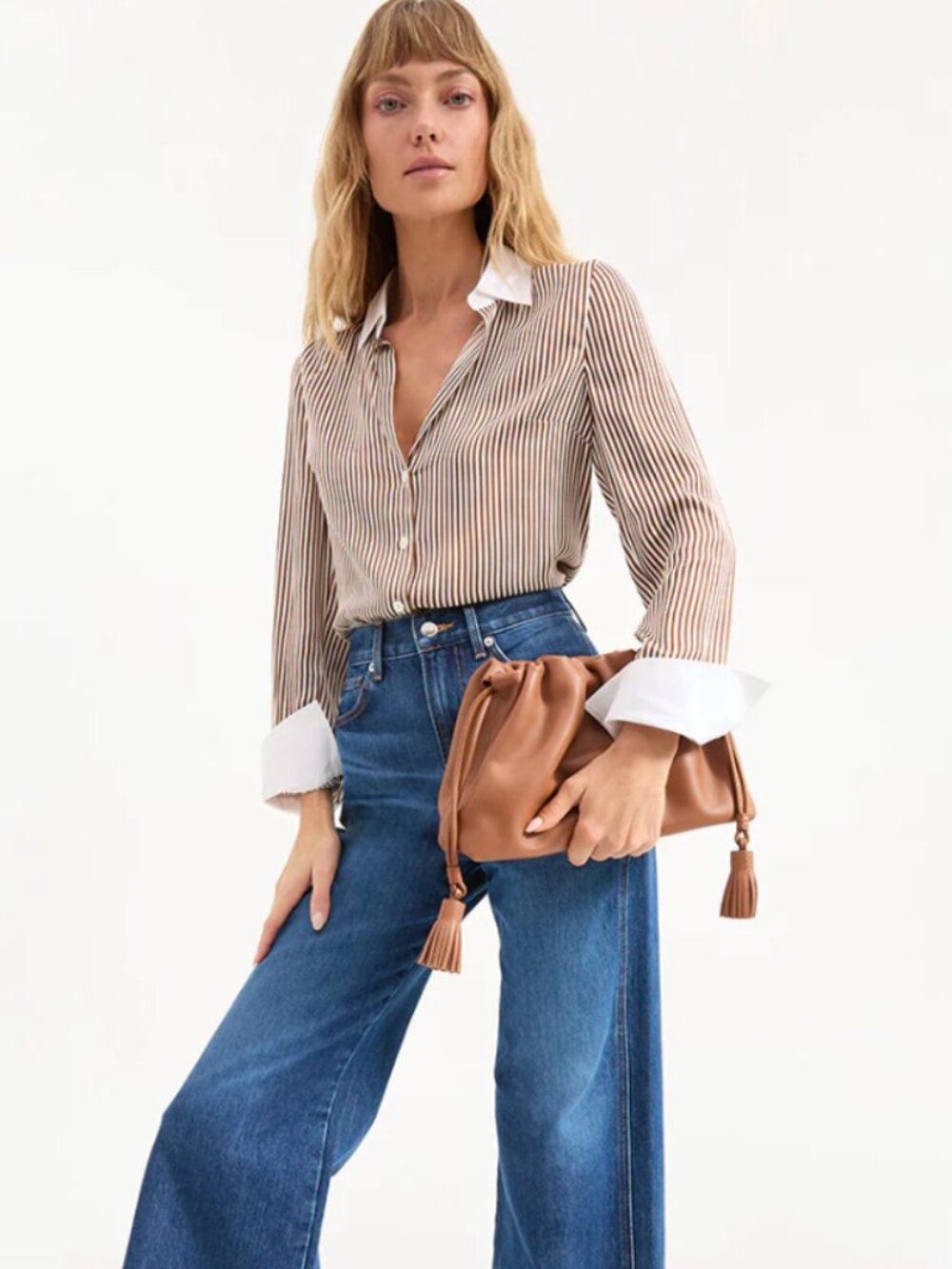 Veronica Beard Amelia Silk Button Down Shirt Whisky Off White Stripe Size 8 NWOT